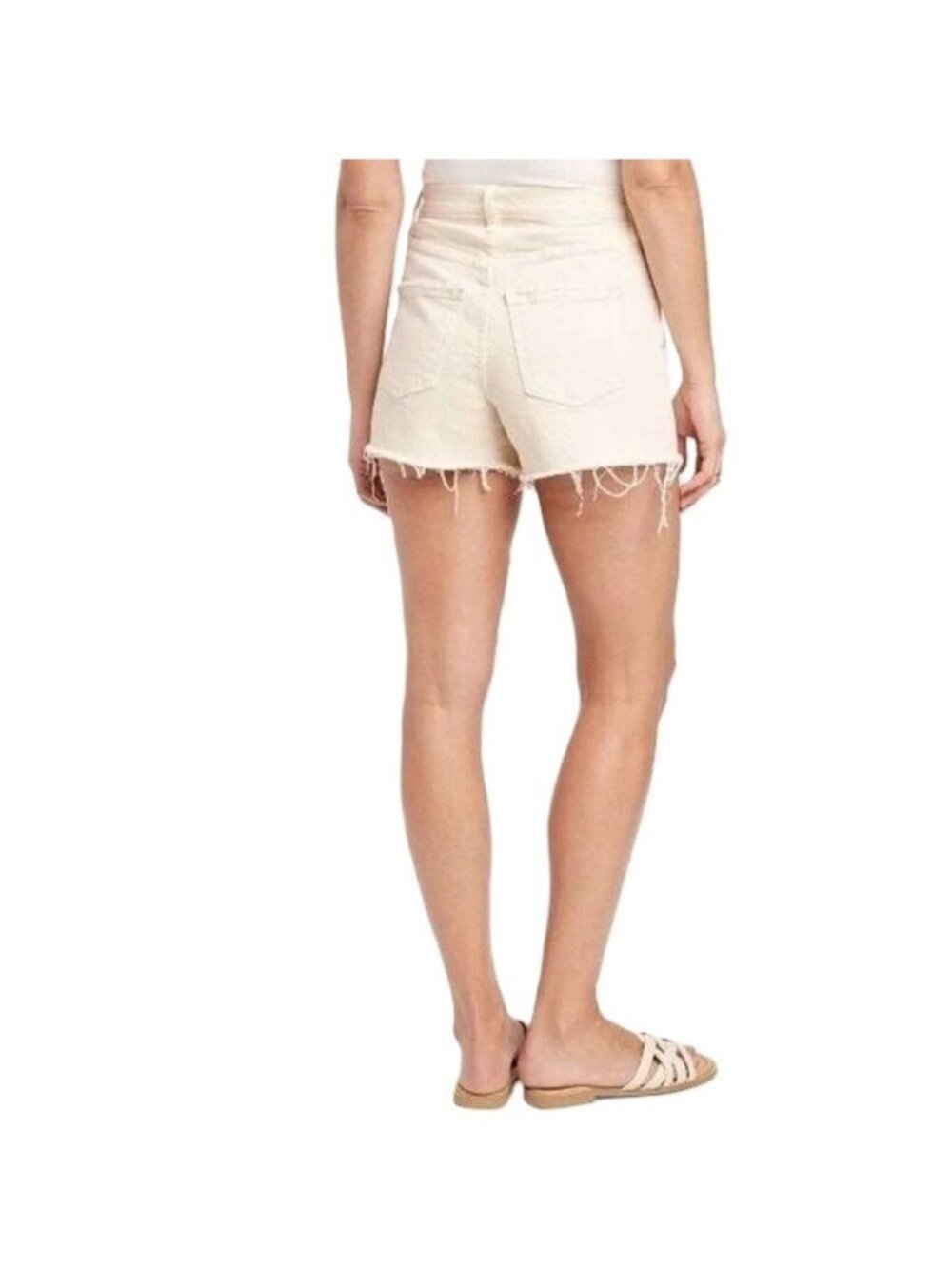 Universal Thread Highest Rise Raw Hem Off White Jean Shortie Shorts -- Size 10 - Picture 2 of 5